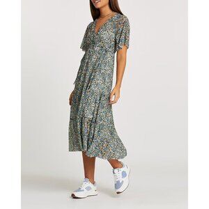 River Island Dress Size 12  Ditsy Floral Mesh Tiered Midi Multicolor Boho Mesh